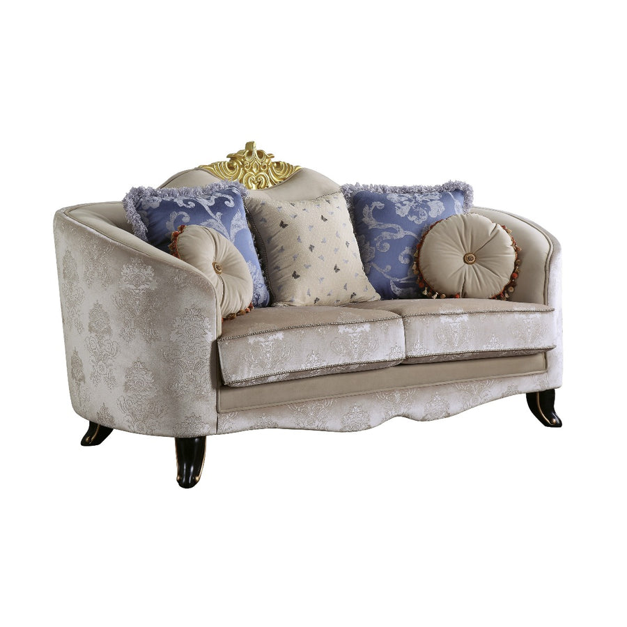 Sheridan Loveseat - Arched Back with Wood Molding Crown in Cream Fabric