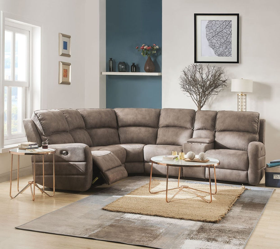 Olwen Power Reclining Sectional - L-Shape with USB Console in Mocha Nubuck