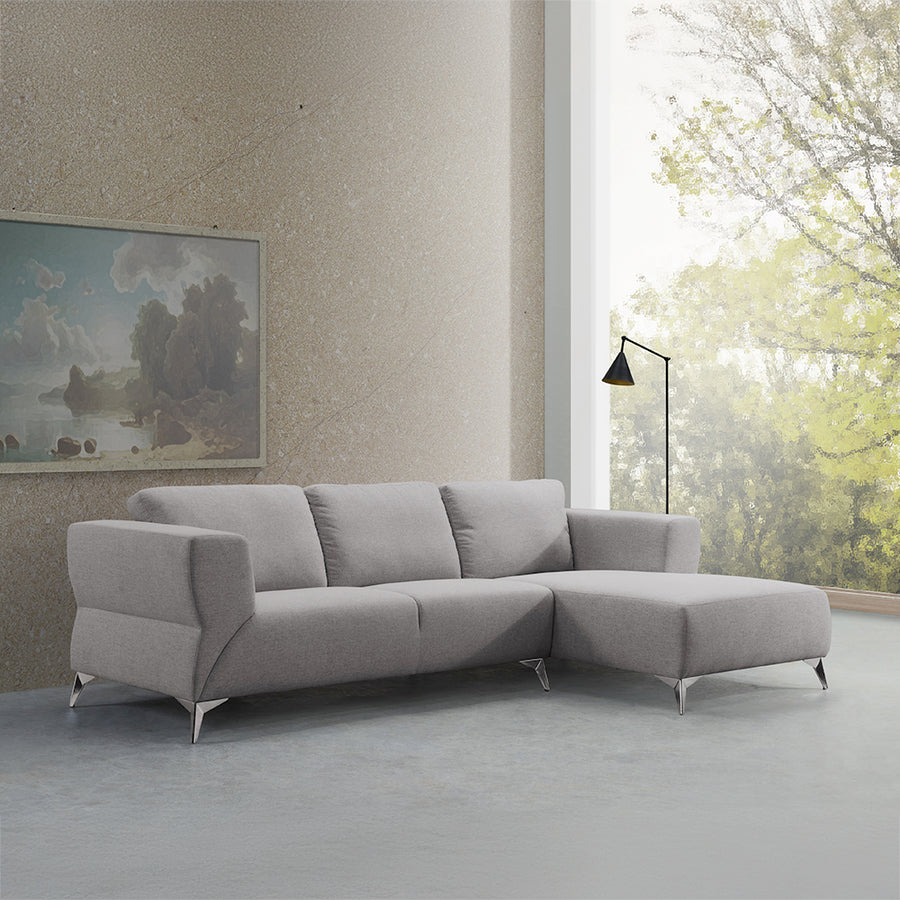 Josiah Sectional Sofa with Right-Facing Chaise - Wide Track Arms & Chrome Legs in Sand Fabric