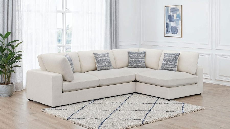 Serene Modular Sectional Sofa - Linen-Blend Beige with Feather-Blend Cushions, 4 to 6-Piece Layouts