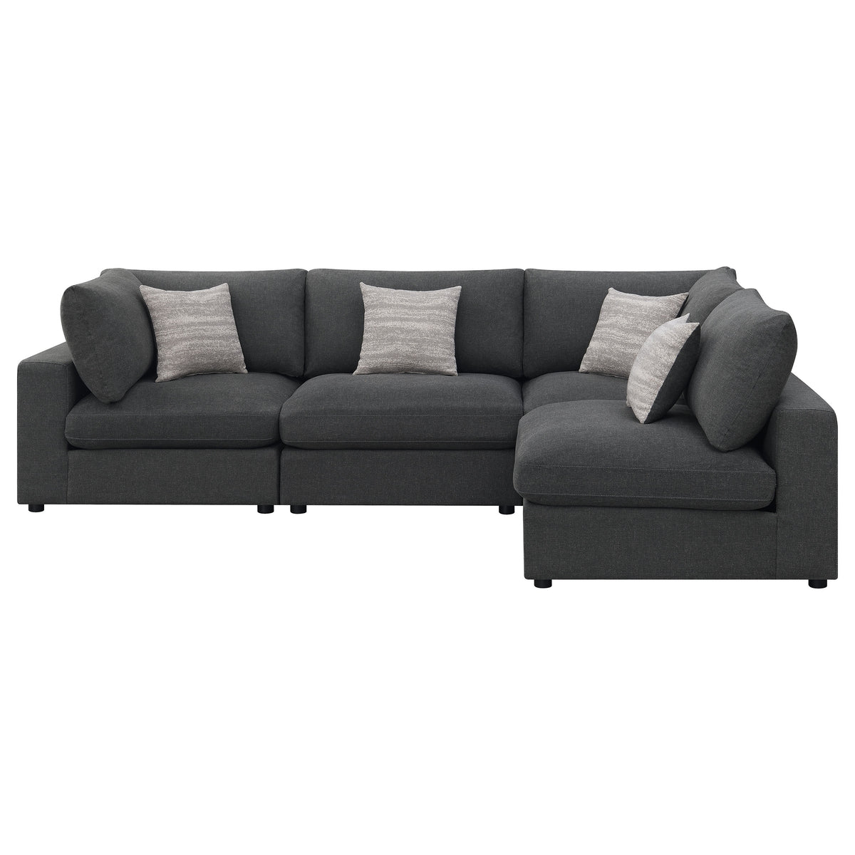 Serene Modular Sectional Sofa, Armless Chair & Ottoman - Charcoal Linen-Blend with Feather-Blend Cushions – view 9