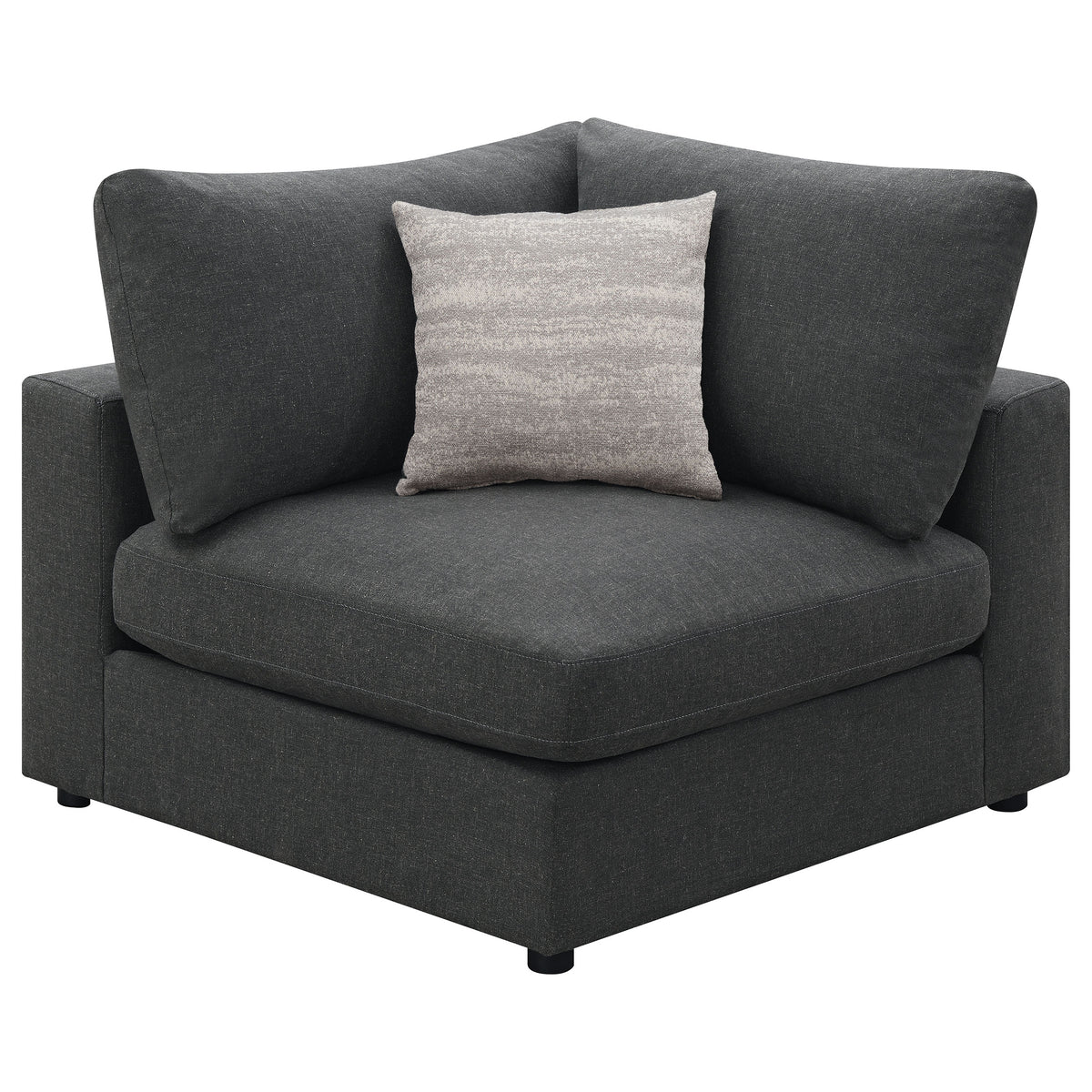 Serene Modular Sectional Sofa, Armless Chair & Ottoman - Charcoal Linen-Blend with Feather-Blend Cushions – view 14