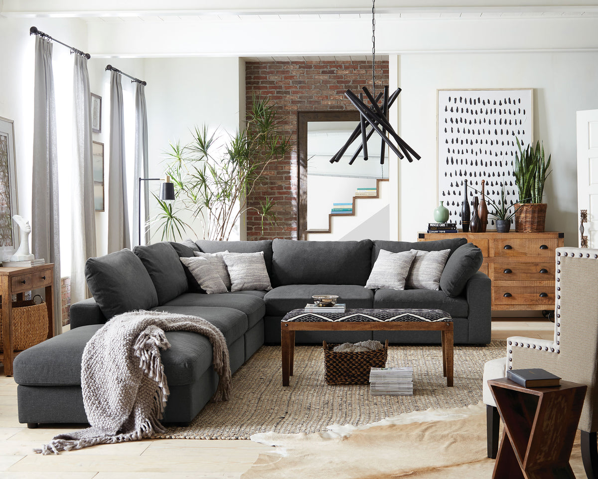 Serene Modular Sectional Sofa, Armless Chair & Ottoman - 6pcs- 3 Armless + 2 Corner + Ottoman
