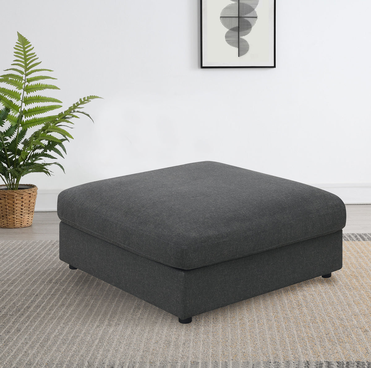 Serene Modular Sectional Sofa, Armless Chair & Ottoman - Charcoal Linen-Blend with Feather-Blend Cushions - lifestyle