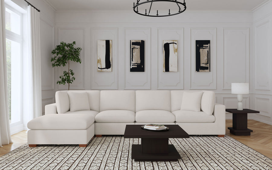 Lakeview Modular Sectional Sofa - Ivory Chenille with Wide Track Arms, 5 & 6-Piece Configurations, Armless Chair & Ottoman
