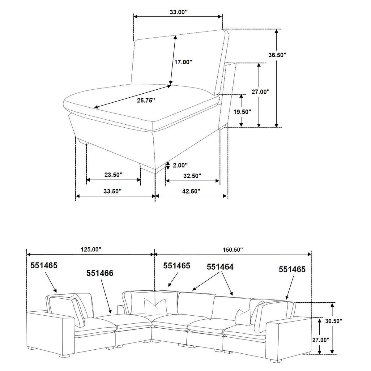 Lakeview Modular Sectional Sofa, Armless Chair & Ottoman - Dark Chocolate Chenille with Reversible Cushions – view 13