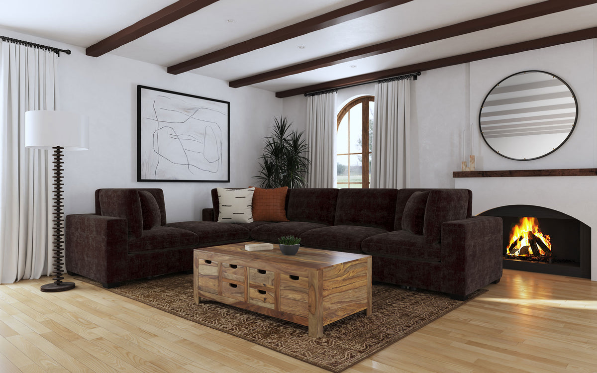 Lakeview Modular Sectional Sofa, Armless Chair & Ottoman - Dark Chocolate Chenille with Reversible Cushions – view 16