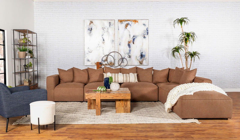 Jennifer Modular Sectional Sofa - Terracotta Woven Fabric with Welt Trim, 6-Piece Set or Add-On Pieces