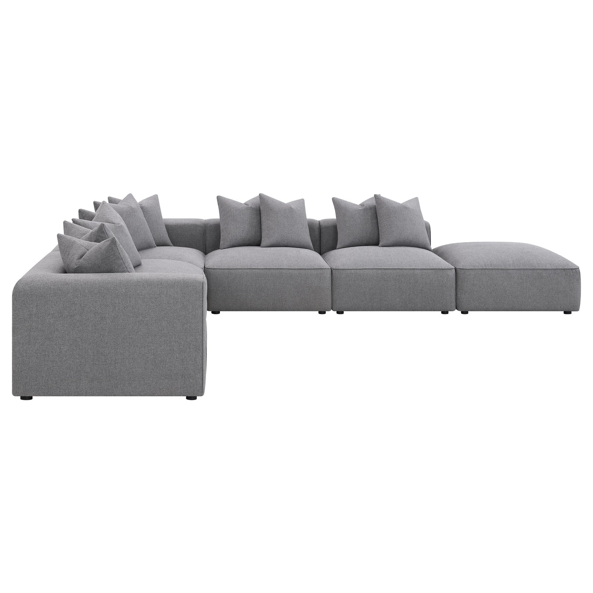 Jennifer 6-Piece Modular Sectional, Armless Chair & Ottoman - Tailored Grey Woven Fabric with Welt Trim – view 8