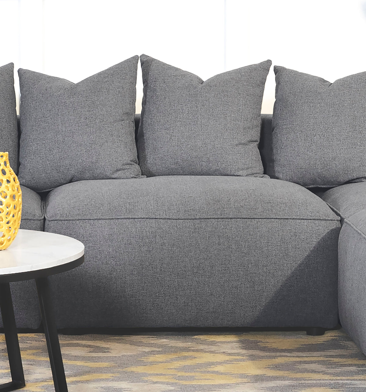 Jennifer 6-Piece Modular Sectional, Armless Chair & Ottoman - Tailored Grey Woven Fabric with Welt Trim – view 20