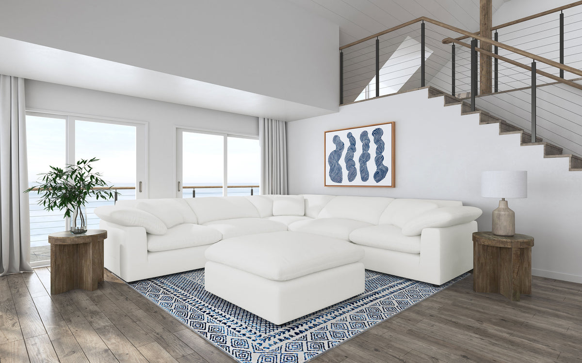 Raleigh Modular Boucle Sectional Sofa - 6pcs- 2 Armless Chairs + 3 Corners + Ottoman