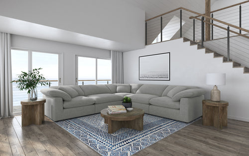 Raleigh Modular Sectional Sofa - Grey Performance Boucle with Feather-Blend Cushions, 5 or 6-Piece Layouts