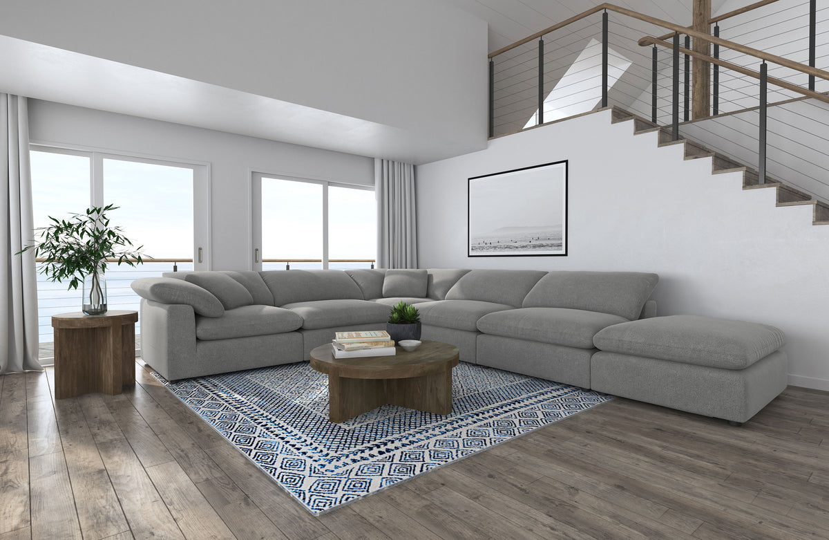 Raleigh Modular Sectional Sofa - 6pcs- 2 Corners + 3 Armless Chairs + Ottoman (175.5" x 133.5")