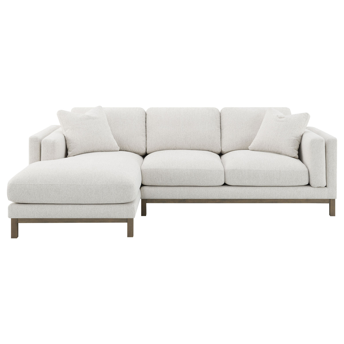 Geneva Boucle Sectional with Left Chaise & Wood Arm Accent Chair - Sand on Ash Brown Wood Base – view 4