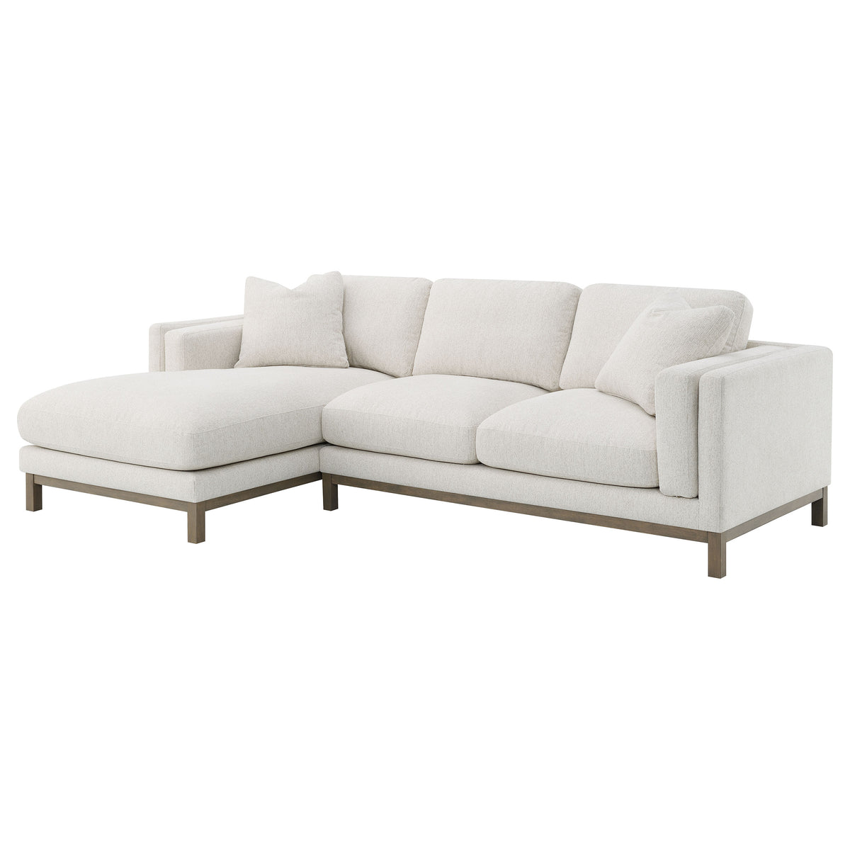Geneva Boucle Sectional with Left Chaise & Wood Arm Accent Chair - Sand on Ash Brown Wood Base – view 5