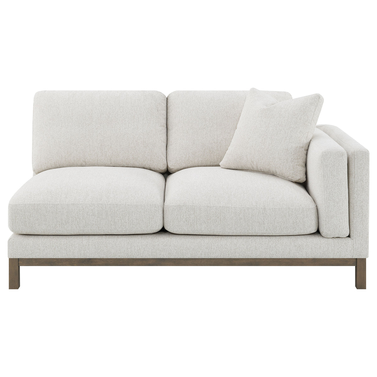 Geneva Boucle Sectional with Left Chaise & Wood Arm Accent Chair - Sand on Ash Brown Wood Base – view 9