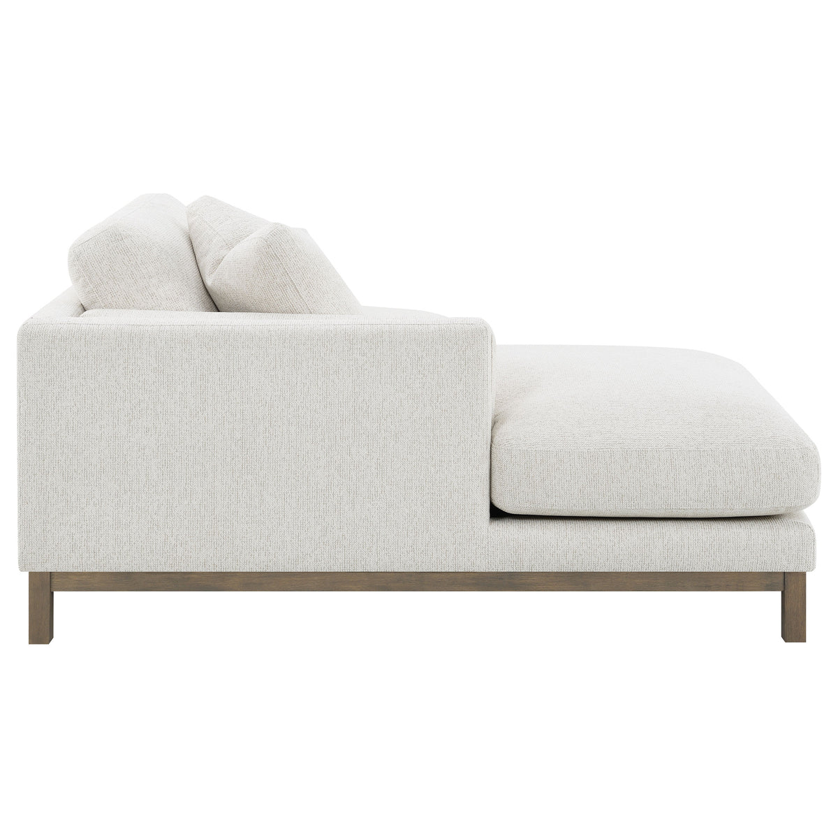 Geneva Boucle Sectional with Left Chaise & Wood Arm Accent Chair - Sand on Ash Brown Wood Base – view 17