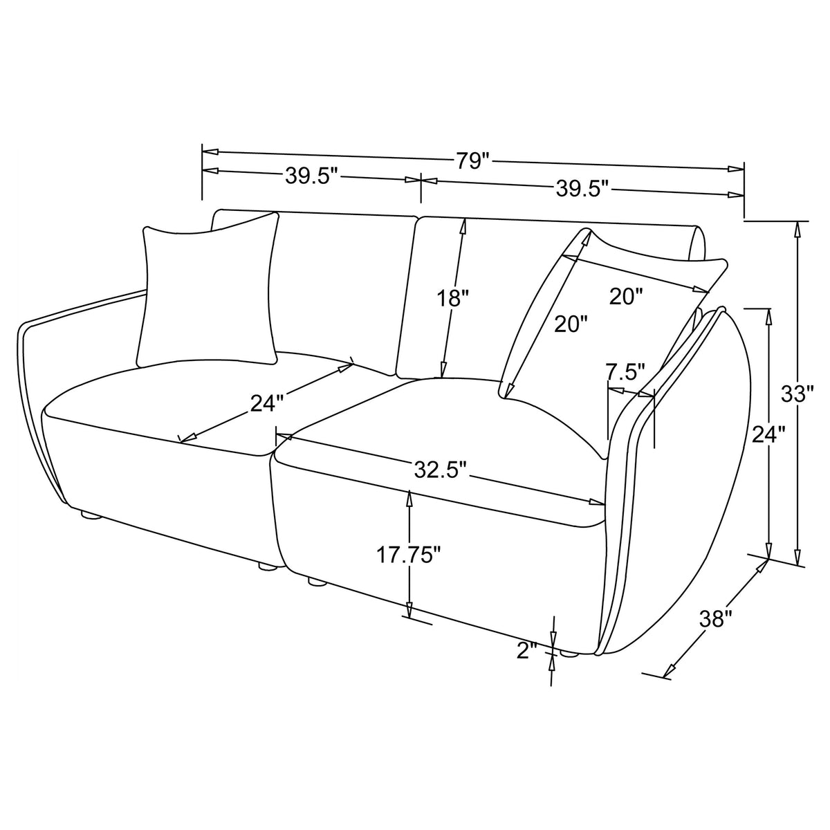 Elysia Modular Sectional, Sofa & Loveseat - Coral Chenille with Track Arms & Loose Back Cushions – view 13