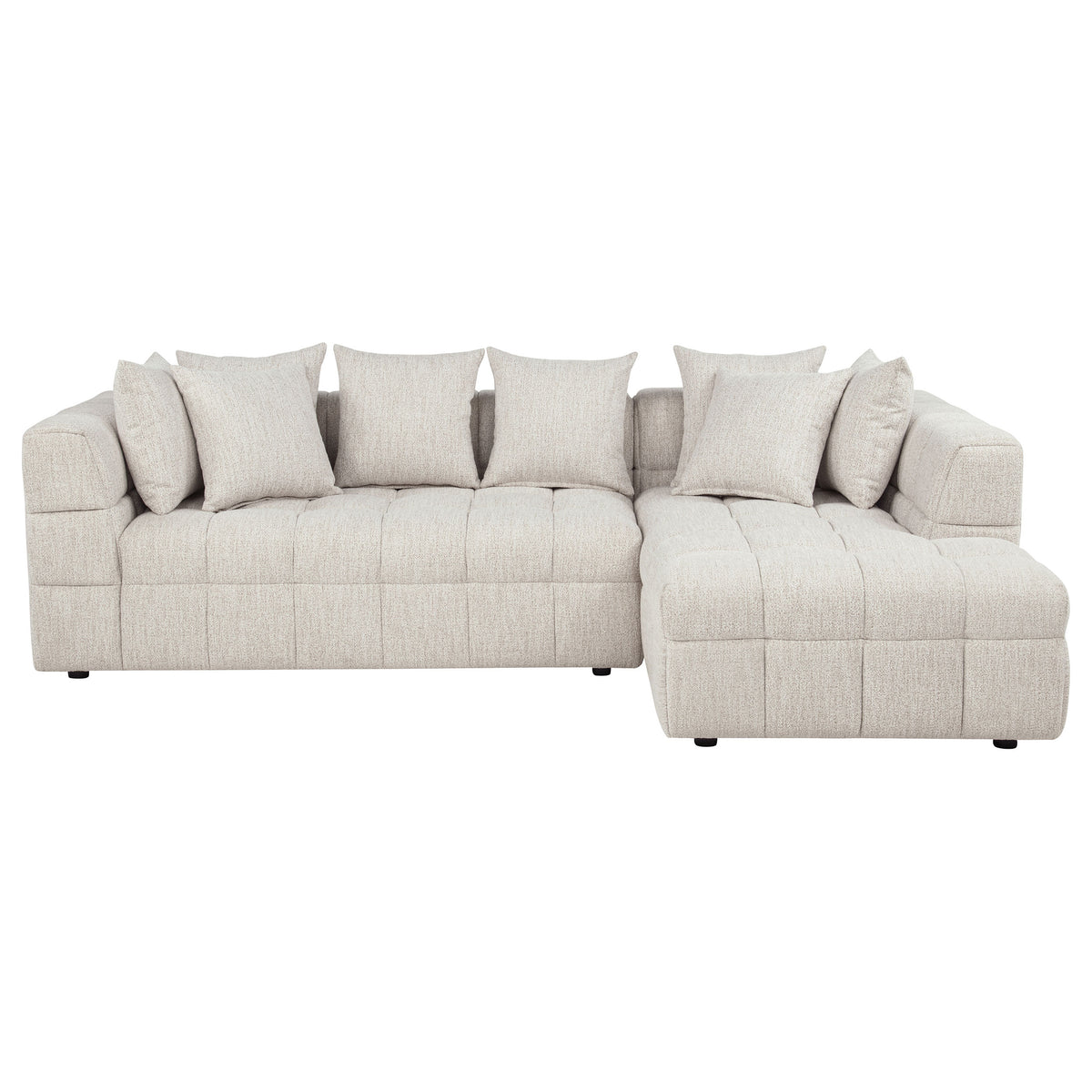 Amara Modular Sectional Sofa, Armless Chair & Ottoman - Channel-Tufted Ivory Fabric with Track Arms – view 6