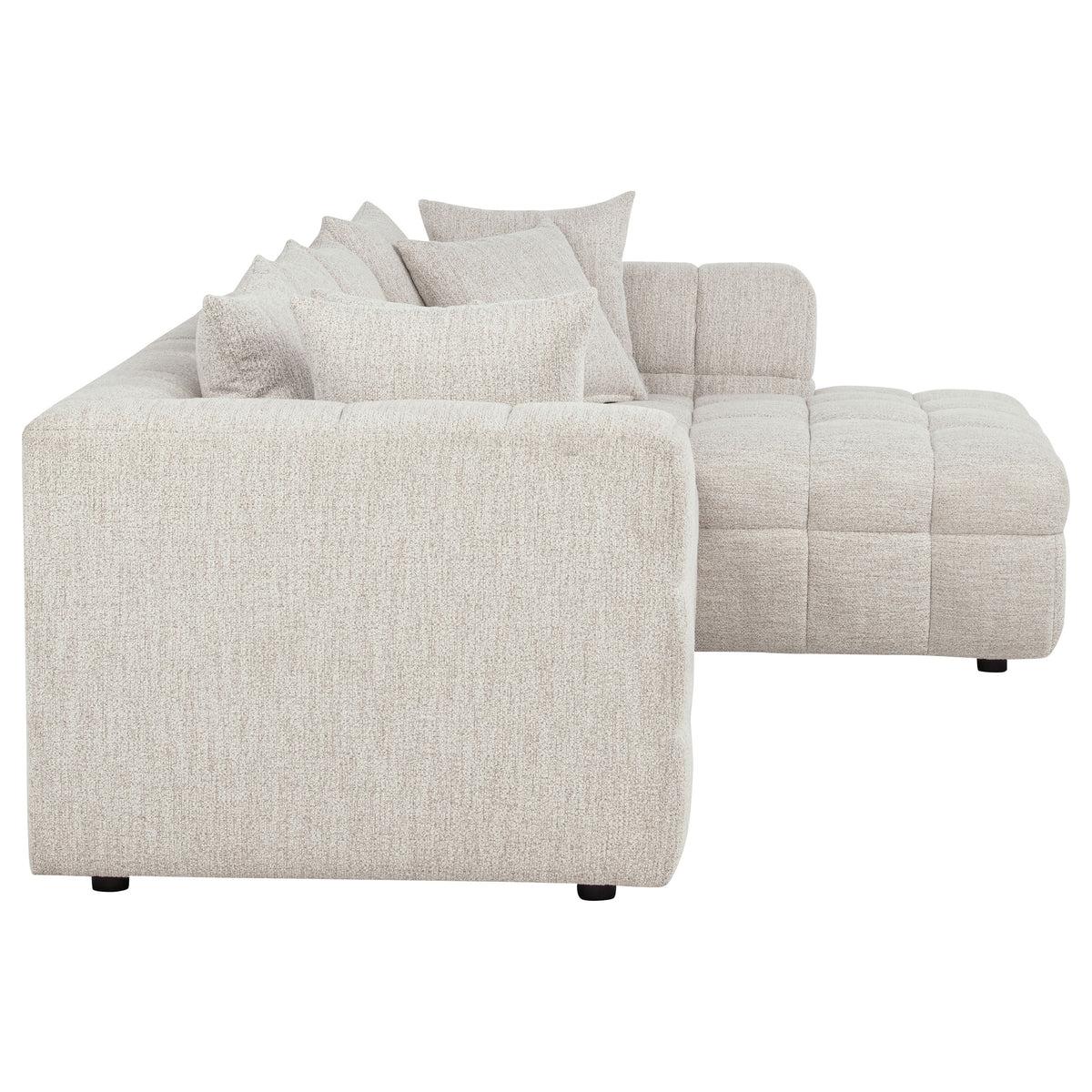 Amara Modular Sectional Sofa, Armless Chair & Ottoman - Channel-Tufted Ivory Fabric with Track Arms – view 8