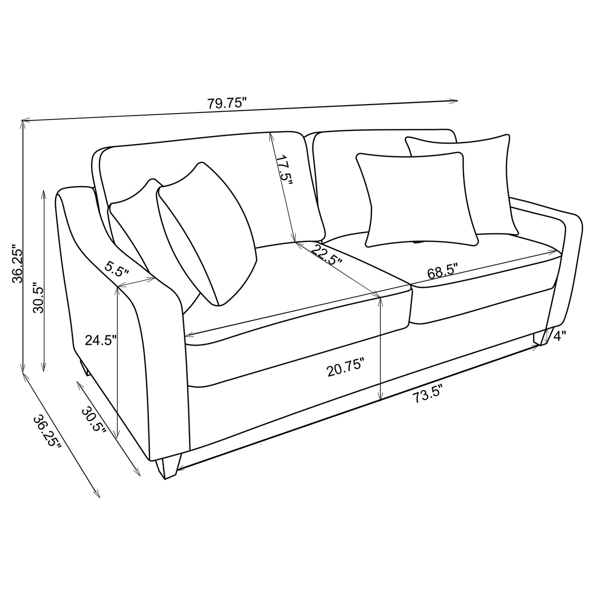 Christine Sloped Arm Sofa, Loveseat & Accent Chair - Beige Chenille with Tapered Legs, Transitional Living Room Sets – view 18