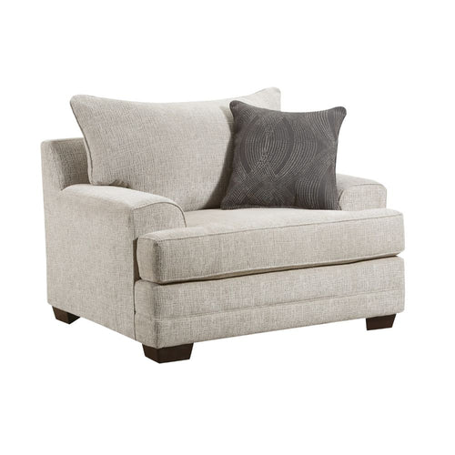 Avedia Oversized Chair with Pillow - T-Cushion & Wide Track Arms in Beige/Gray Chenille