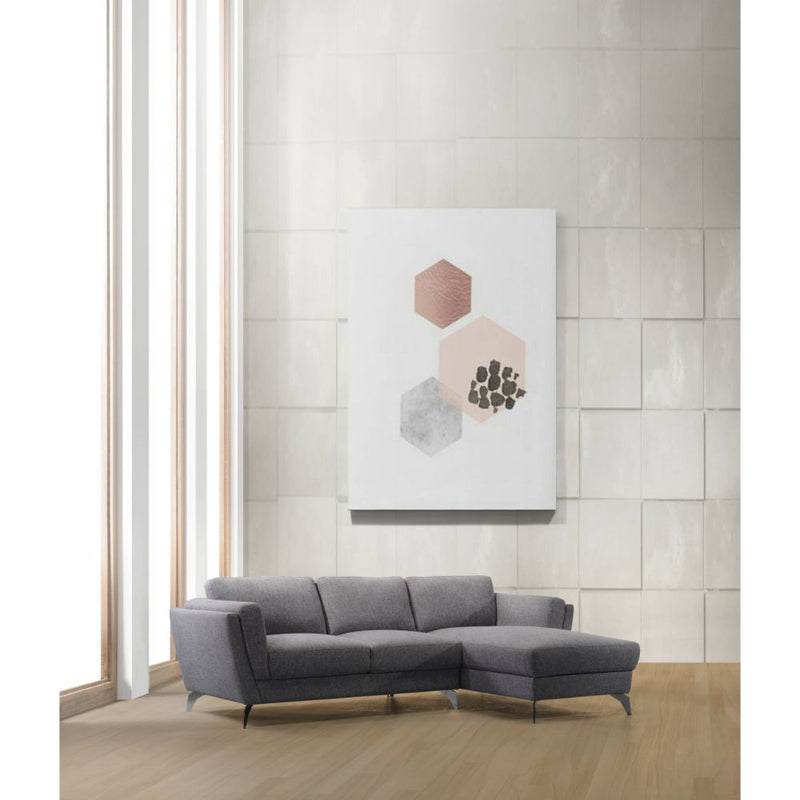 Beckett L-Shaped Sectional Sofa - Chaise, Pocket Coil Seat & Stainless Steel Legs in Gray Fabric