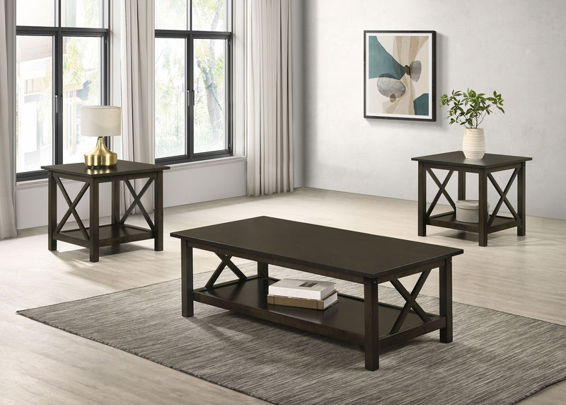 Rachelle 3-Piece Coffee Table Set & Console Table - Transitional X-Side Design in Deep Merlot