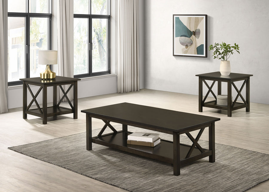 Rachelle 3-Piece Coffee Table Set & Console Table - Transitional X-Side Design in Deep Merlot