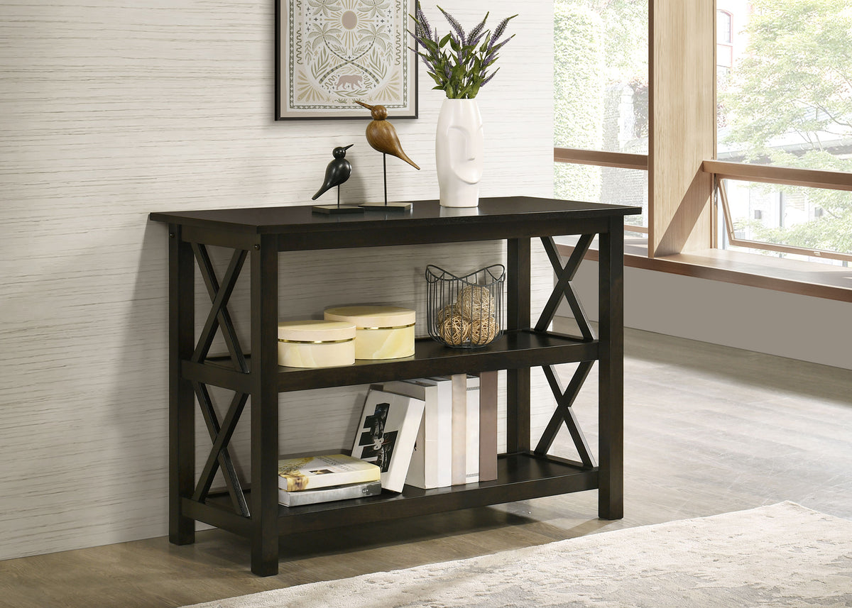 Rachelle 3-Piece Coffee Table Set & Console Table - Transitional X-Side Design in Deep Merlot – view 14