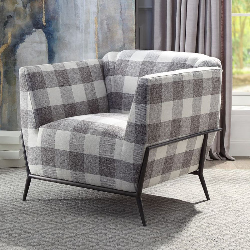 Niamey II Accent Chair - Flared Track Arms & Metal Spindle Legs in Checkered Pattern Fabric