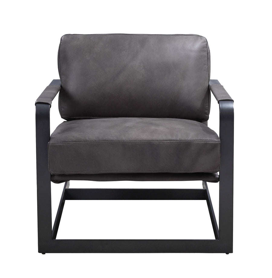Locnos Accent Chair - Clean-Lined Metal Frame in Gray Top Grain Leather & Black