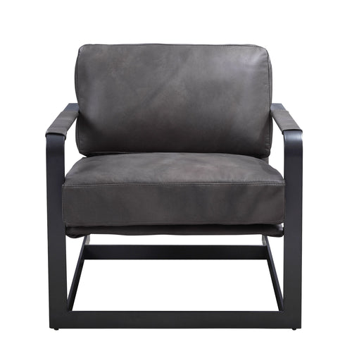 Locnos Accent Chair - Clean-Lined Metal Frame in Gray Top Grain Leather & Black