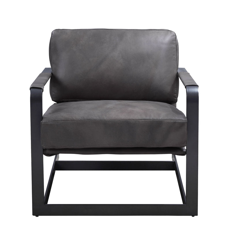 Locnos Accent Chair - Clean-Lined Metal Frame in Gray Top Grain Leather & Black