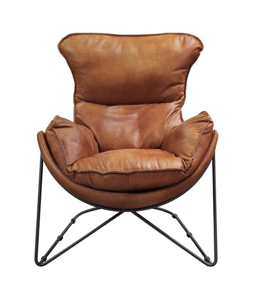 Thurshan Top Grain Leather Accent Chair - Black Metal Frame in Aperol