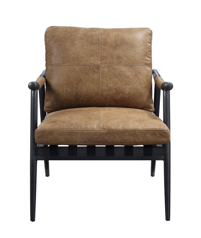 Anzan Leather Accent Chair - Iron Frame in Berham Chestnut Top Grain Leather