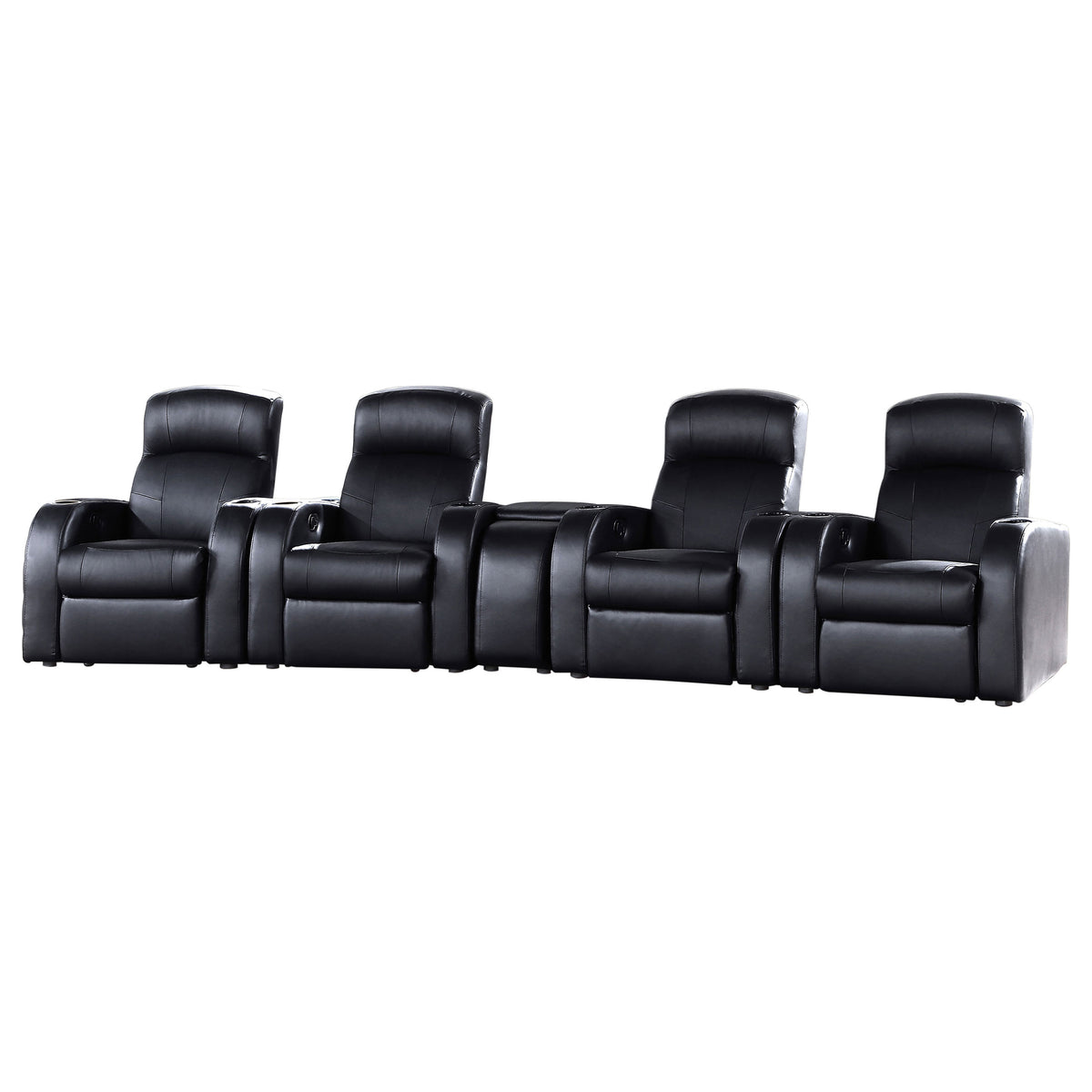 Cyrus Top Grain Leather Recliner & Home Theater Seating - 5pcs- 4 Recliners + 1 Wedge Console