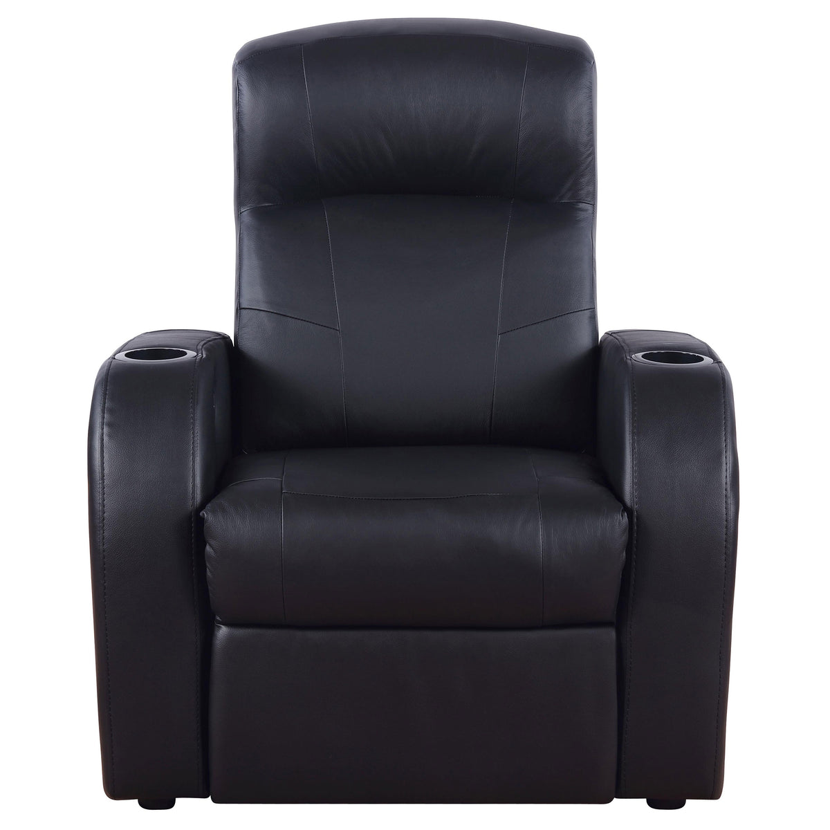 Cyrus Top Grain Leather Recliner & Home Theater Seating - Wall-Hugger Recliners with Storage Consoles in Black – view 11