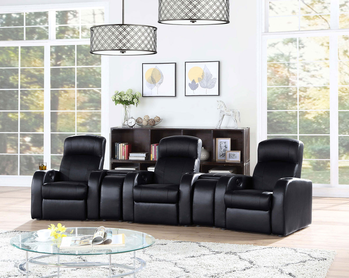 Cyrus Top Grain Leather Recliner & Home Theater Seating - Wall-Hugger Recliners with Storage Consoles in Black – view 17