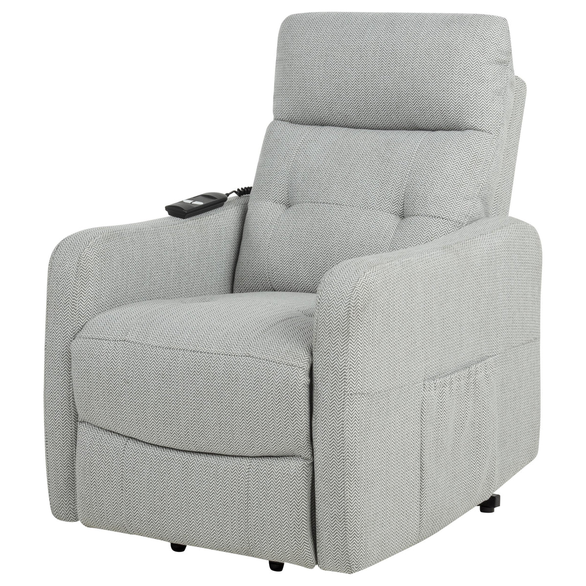 Dayes Power Lift Recliner Chair - Light Grey Fabric with Segmented Back & Side Pocket – view 9
