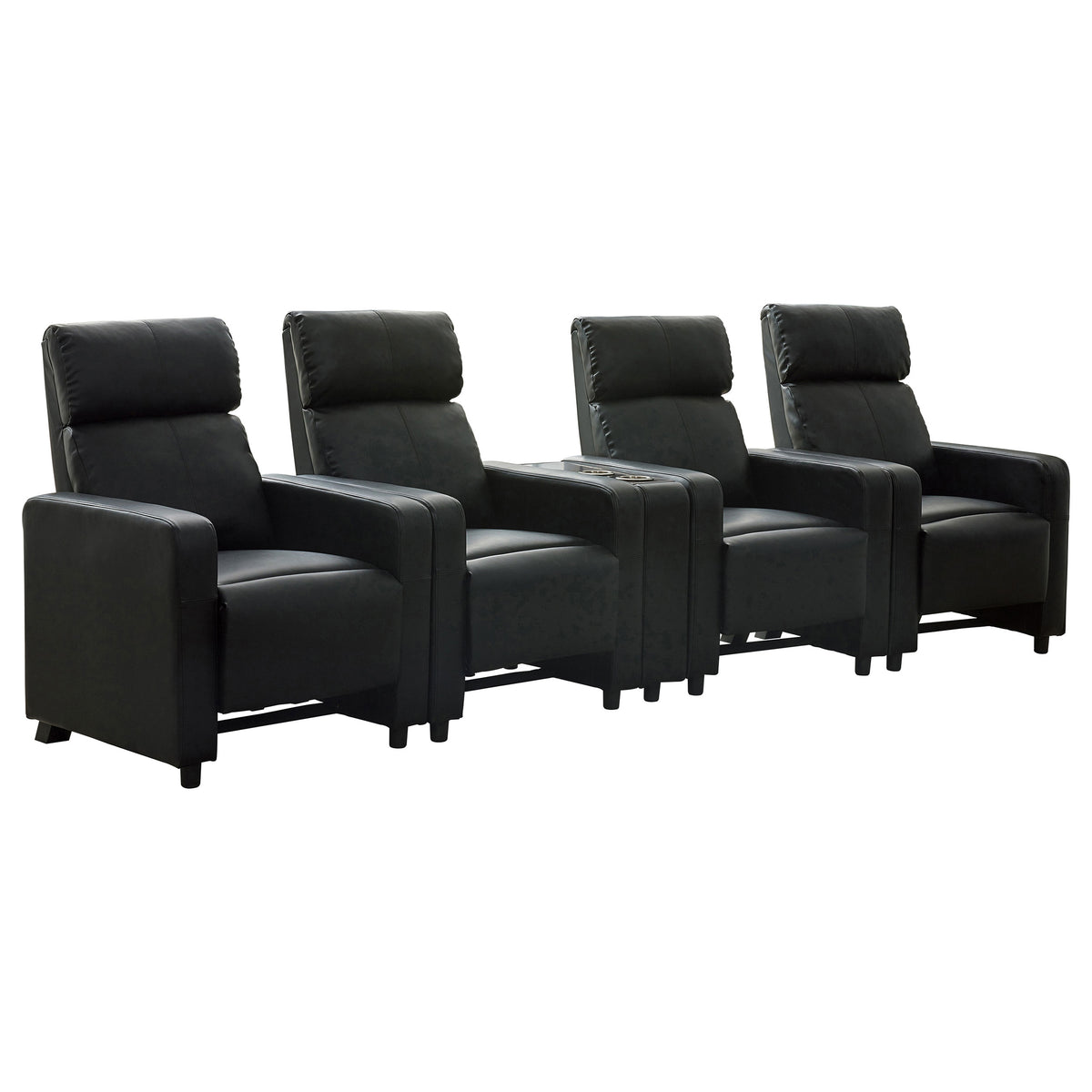Toohey Push-Back Home Theater Recliners & Seating Sets - 5pcs- 4 Recliners + 1 Wedge Console