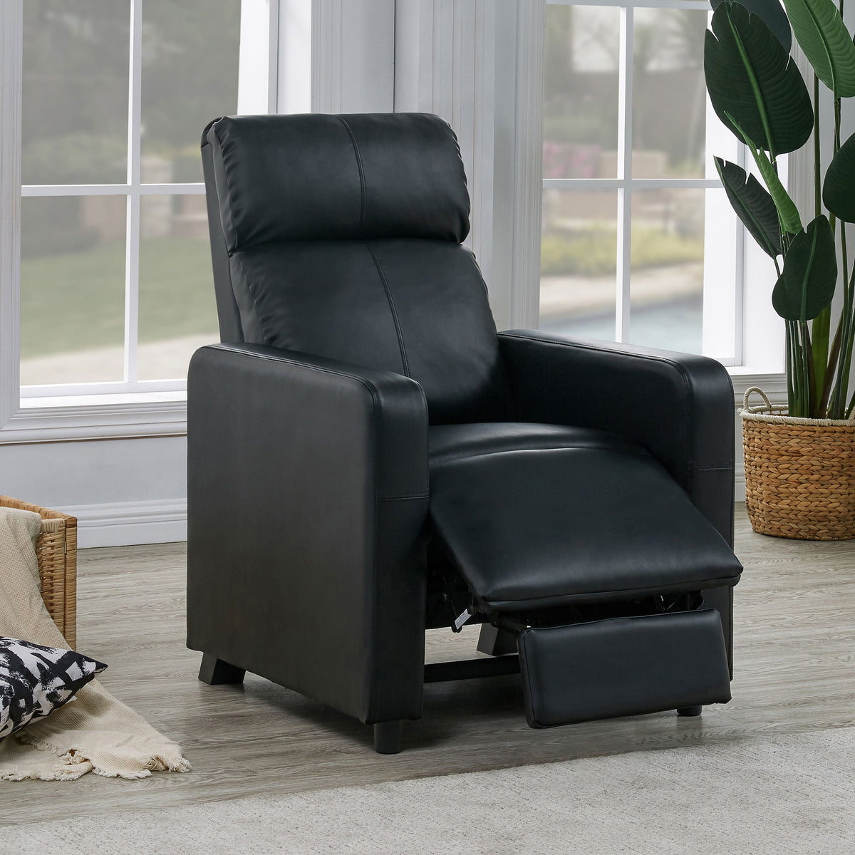 Toohey Push-Back Home Theater Recliners & Seating Sets - Black Leatherette with Gel Memory Foam & Cupholder Consoles – view 10