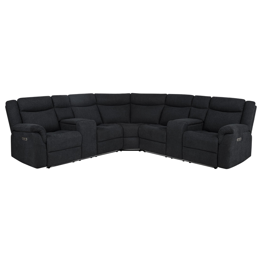 Hagen 3-Piece Power Reclining Sectional with LED Base Lighting & USB - Curved Steel Grey Fabric