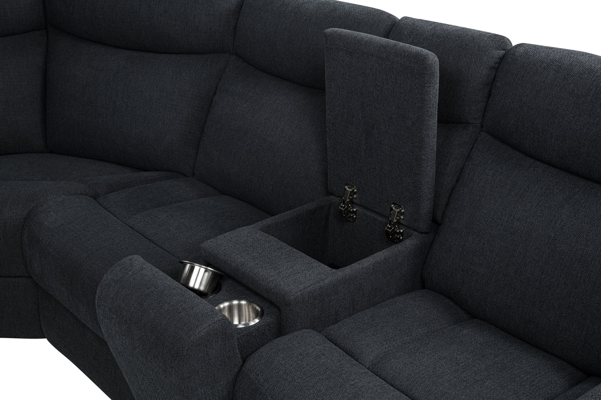 Hagen 3-Piece Power Reclining Sectional with LED Base Lighting & USB - Curved Steel Grey Fabric – view 9