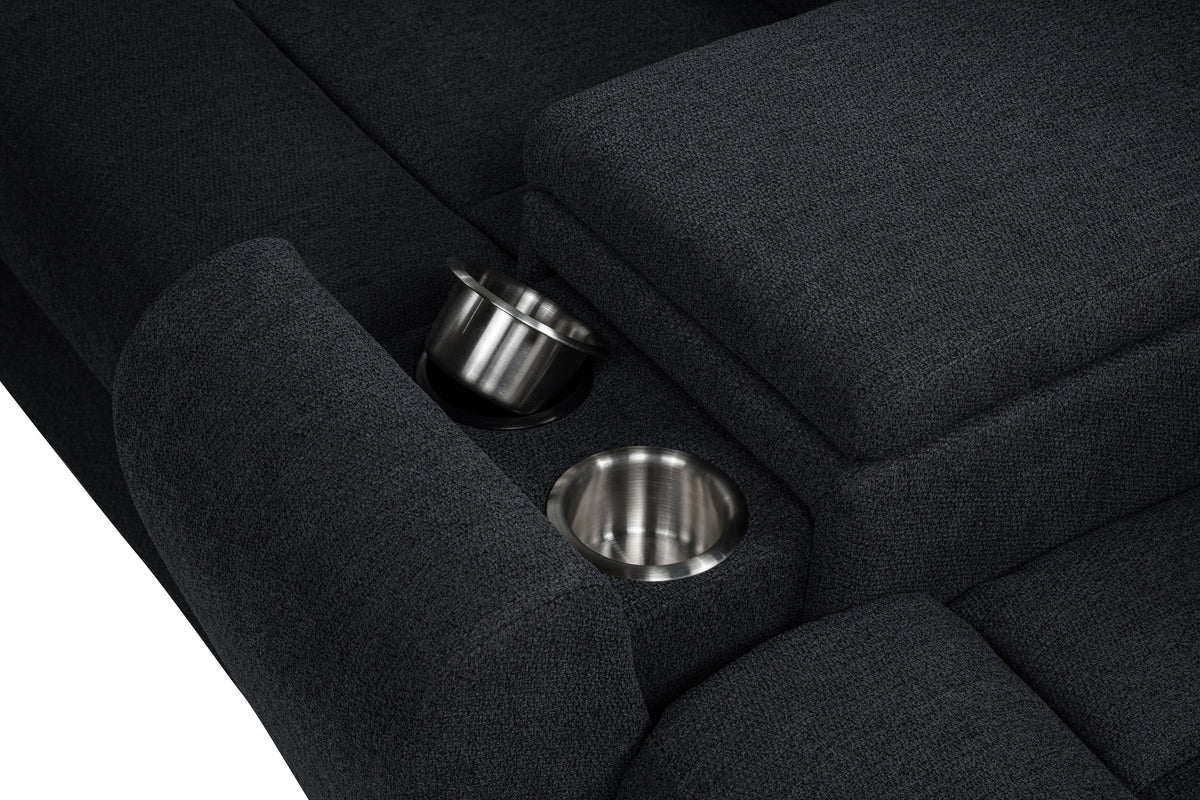 Hagen 3-Piece Power Reclining Sectional with LED Base Lighting & USB - Curved Steel Grey Fabric – view 10
