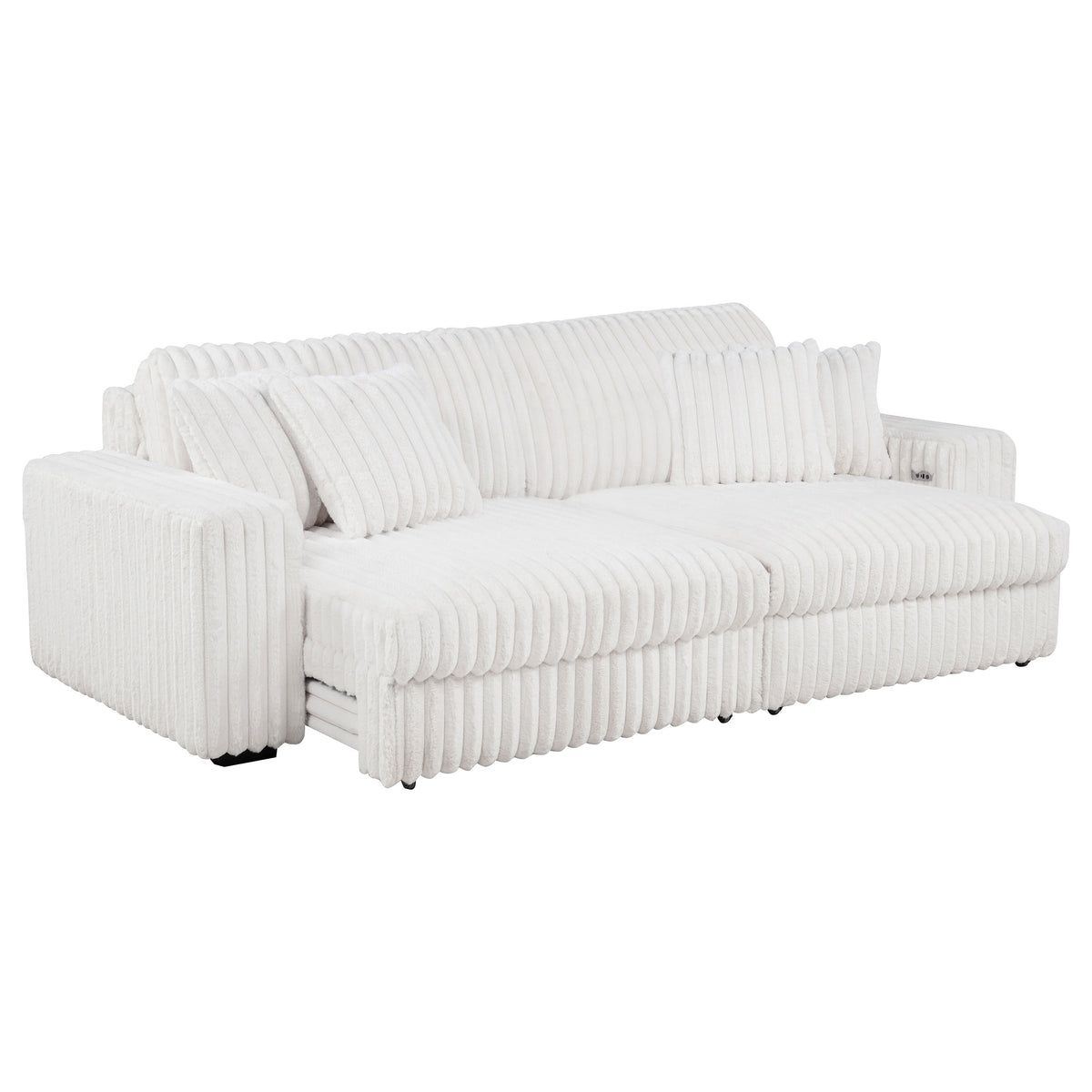 Jacana Dual Power Chaise Sofa - Channel-Tufted Ivory Corduroy with USB-A & USB-C Charging – view 4