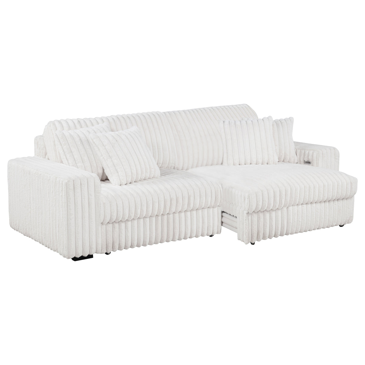 Jacana Dual Power Chaise Sofa - Channel-Tufted Ivory Corduroy with USB-A & USB-C Charging – view 5
