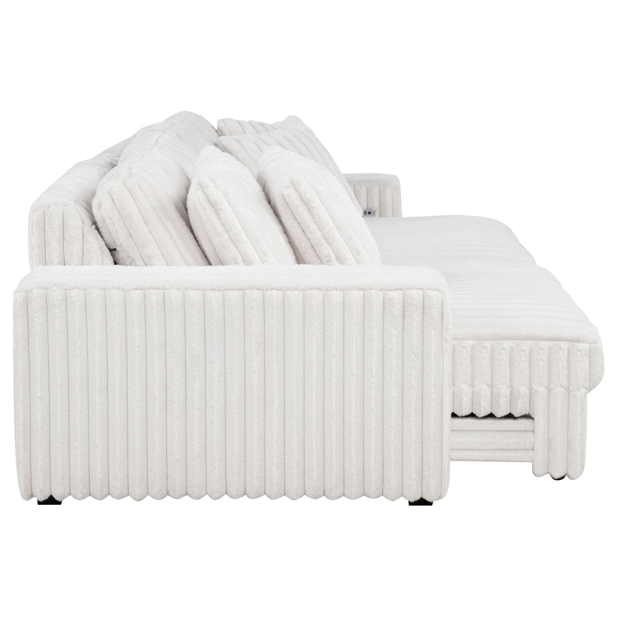 Jacana Dual Power Chaise Sofa - Channel-Tufted Ivory Corduroy with USB-A & USB-C Charging – view 12