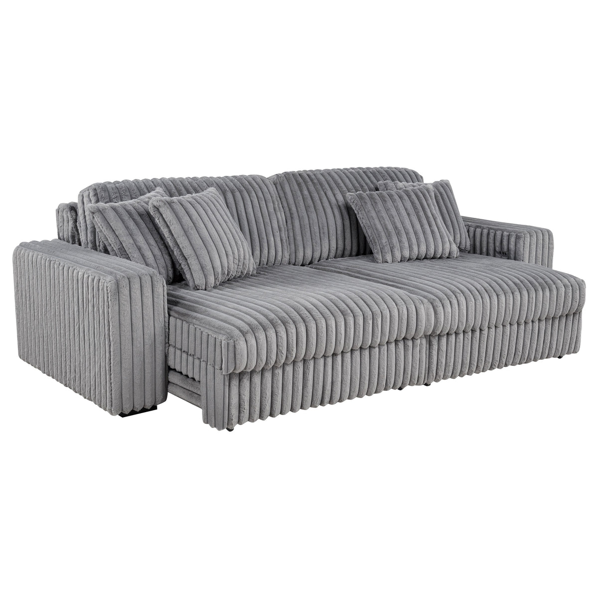 Jacana Dual Power Chaise Sofa - Channel-Tufted Grey Corduroy with USB-A & USB-C Charging – view 4