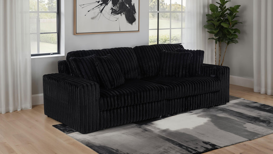 Jacana Dual Power Chaise Sofa - Black Channel-Tufted Corduroy with USB-A & USB-C Charging